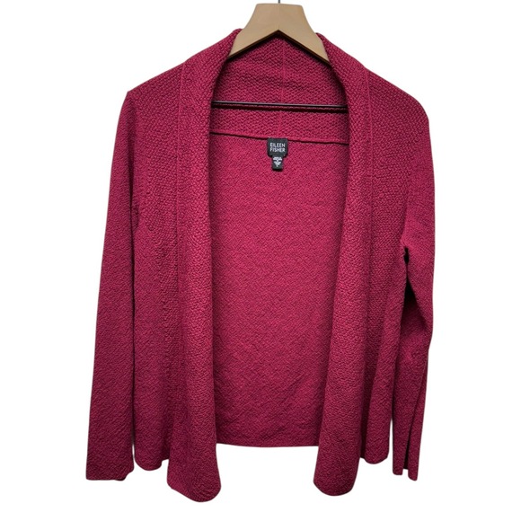 Eileen‎ Fisher Italian Yarn 100% Wool Open Front Cardigan Sz L Red Cropped - Picture 1 of 5